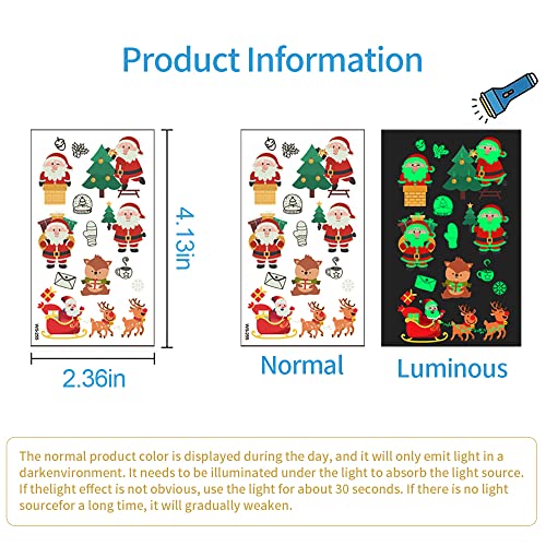 Luminous Christmas Temporary Tattoos for Kids 120 Piece Set