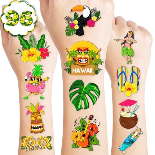 96 PCS Hawaiian Pre-Cut Temporary Tattoos Party Decorations