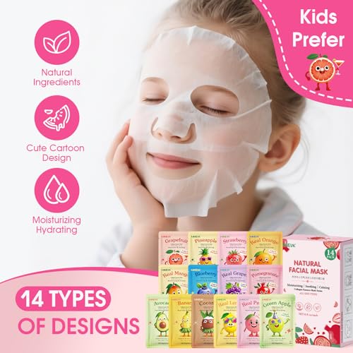 14 Pack Fruit Face Masks Skincare Set for All Ages