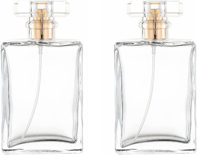 2 Pcs Gold Clear Glass Perfume Atomizer 100ml Spray Bottle for Travel