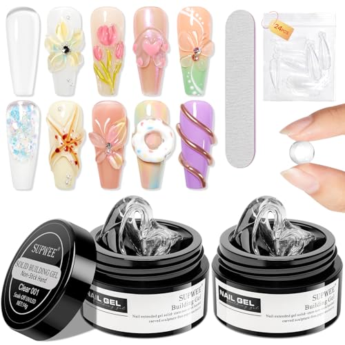 SUPWEE 3D Nail Gel Art 2PCS Clear Builder Gel for Nails