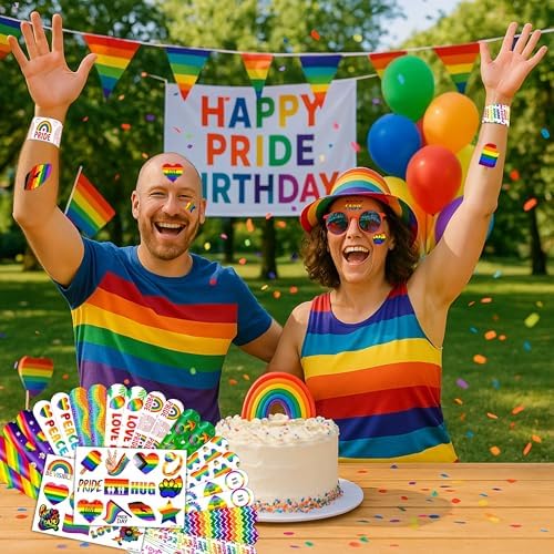 48PCS Pride Party Set 24PCS Rainbow Temporary Tattoos 24PCS Slap Bracelets