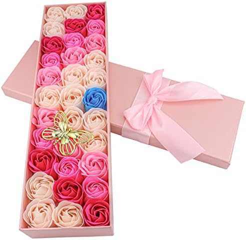 JIALEEY 33 PCS Rose Scented Bath Soap Set with Pink Gift Box