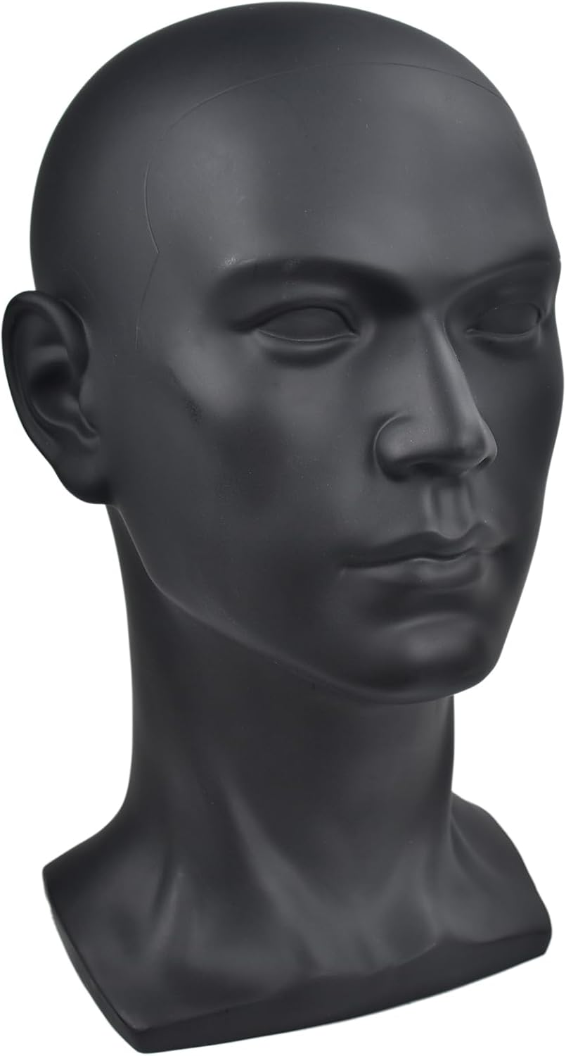 Male Mannequin Head for Wig Display Matte Black