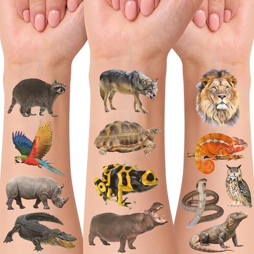 Realistic Jungle Animal Temporary Tattoos 60Pcs 4 Sheets