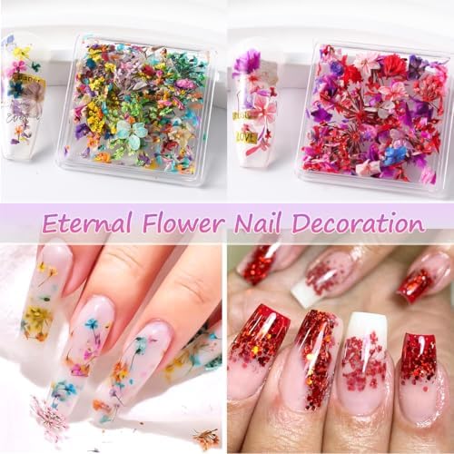 8 Box Dried Flowers Nail Art Decor Kits
