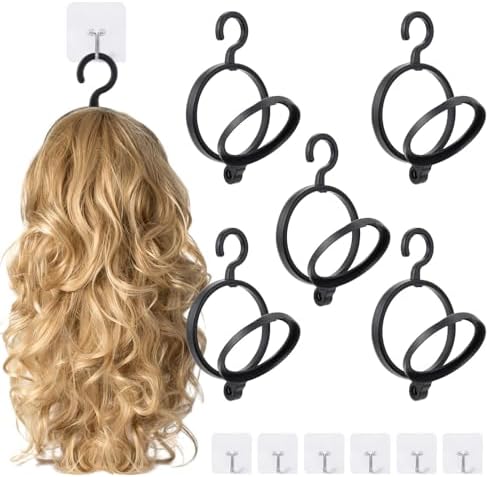 5 Pcs Foldable Wig Hangers with 5 Hooks Portable Wig Organizer Stand