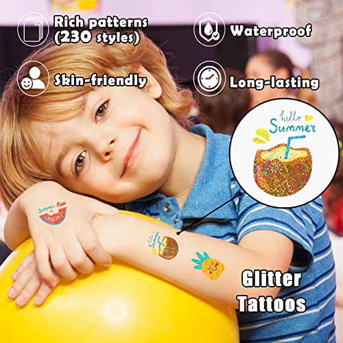 Partywind 28 Sheets Glitter Hawaiian Temporary Tattoos for Kids