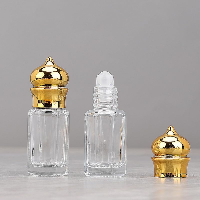 Mini Arabic Crystal Glass Roller Bottles 6ml Gold Refillable