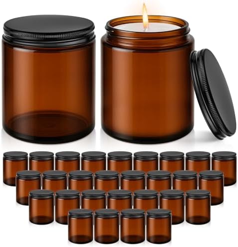 8oz Amber Glass Jars with Lids 30 Pcs