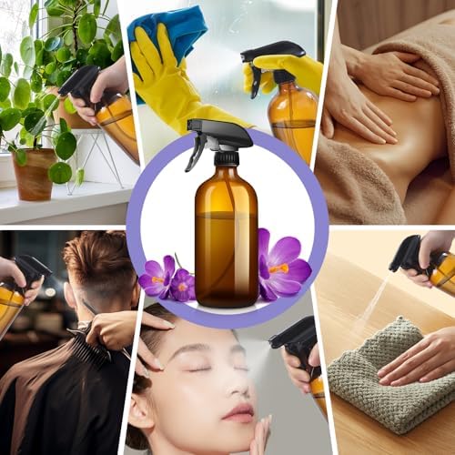 9 Pack Refillable Amber Glass Spray Bottles 16oz