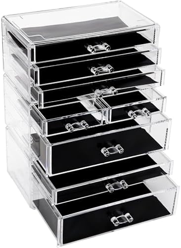 Sea Team 3-Tier Clear Makeup Organizer with 8 Drawers