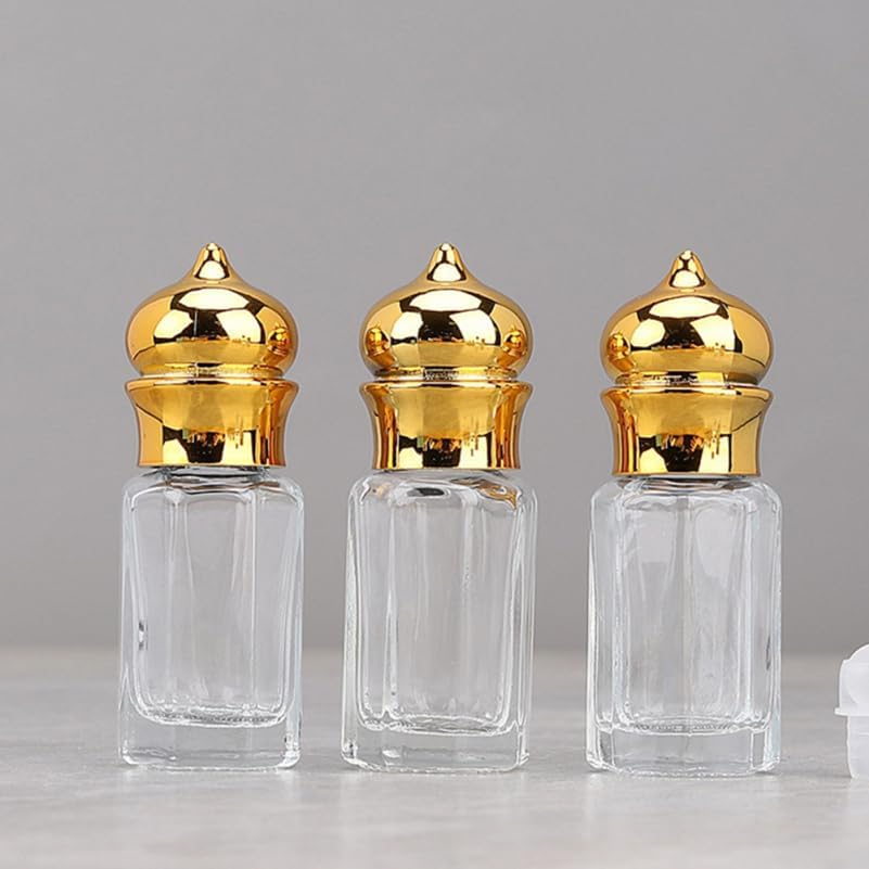 Mini Arabic Crystal Glass Roller Bottles 6ml Gold Refillable