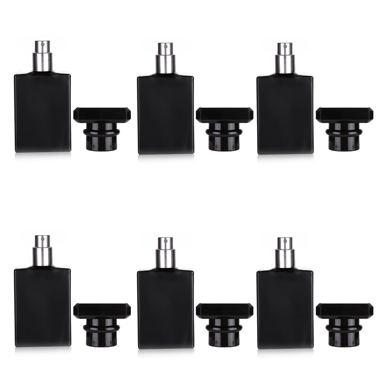6 Pack 30ml Black Refillable Perfume Bottles with Metal Sprayer