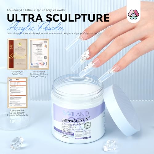 SAVILAND 529oz Ultra Smooth Clear Acrylic Powder for Nail Extensions and Sculpting