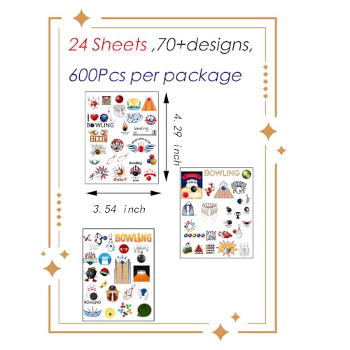 Oringaga 600 PCS Bowling Temporary Tattoos 24 Sheets