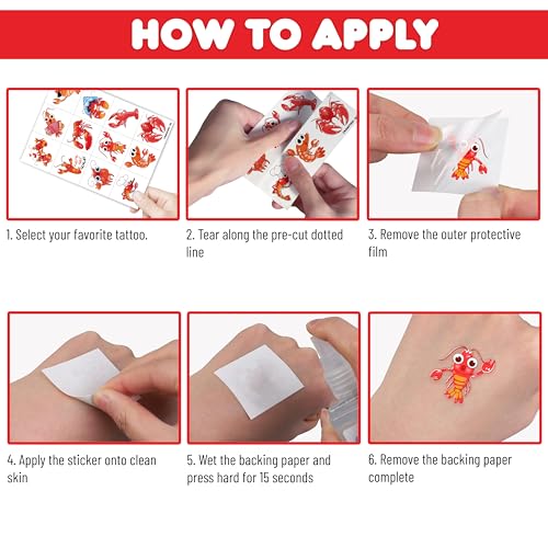 96 PCS Crawfish Themed Temporary Tattoos for Kids