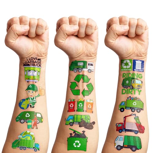 Garbage Truck Temporary Tattoos for Kids 96PCS Set