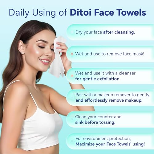 Ditoi Ultra Thick Face Towelettes XL 50 Count 10x12 Pearl-textured