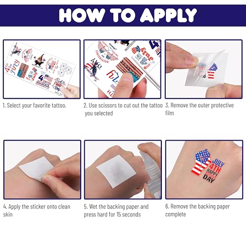 100 PCS 4th of July Temporary Tattoos for Parties and Kids