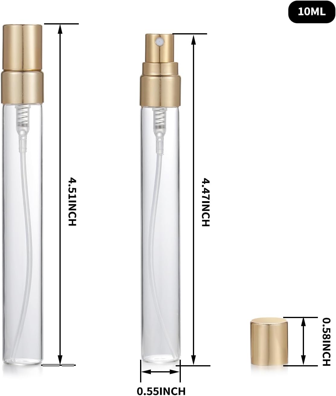20Pcs 10ml Clear Glass Mist Spray Bottles with Golden Nozzle