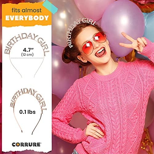 CORRURE Rose Gold Rhinestone Headband Tiara for Birthday Celebrations