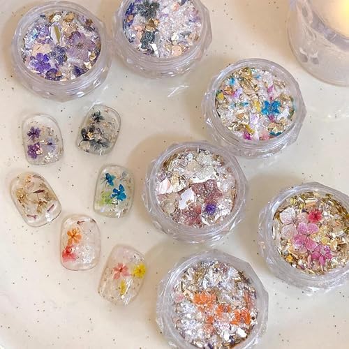 1 Box 50 Pcs Burgundy Dried Nail Flower Stickers