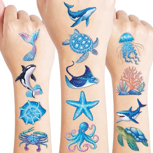 96 PCS Ocean Sea Animal Temporary Tattoos for Kids
