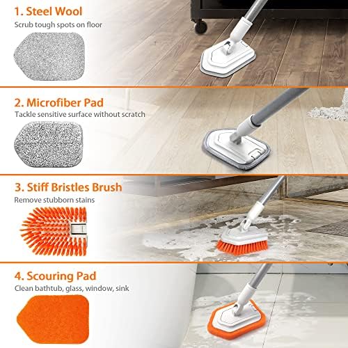 JEHONN 4-in-1 Tile Tub Scrubber with Long Handle