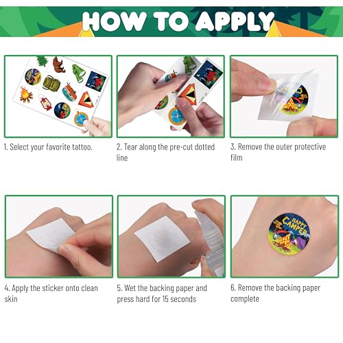 96 PCS Camp Themed Temporary Tattoos for Kids