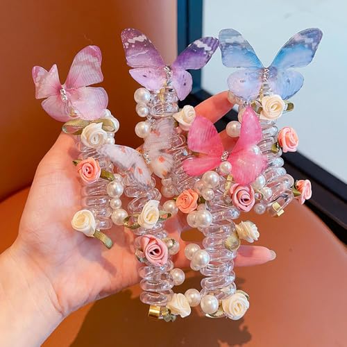 5pcs Telephone Wire Hair Bands with Pearls and Flowers