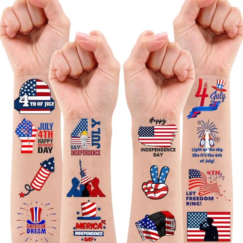 100 PCS 4th of July Temporary Tattoos for Parties and Kids