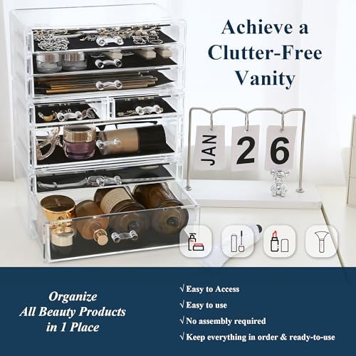 Sea Team 3-Tier Clear Makeup Organizer with 8 Drawers