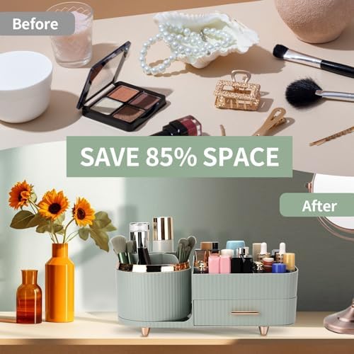Molutsody Makeup Organizer with Drawers Green