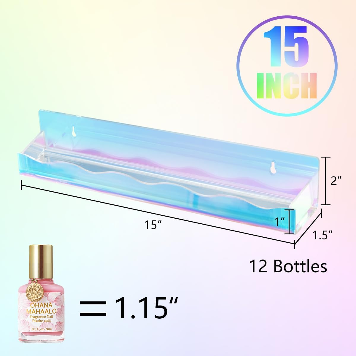 15 Inch Wall Mounted Nail Polish Rack with End Caps