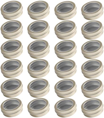 24 Pack 2 Ounce Aluminum Tin Jars with Clear Screw Lid and Labels