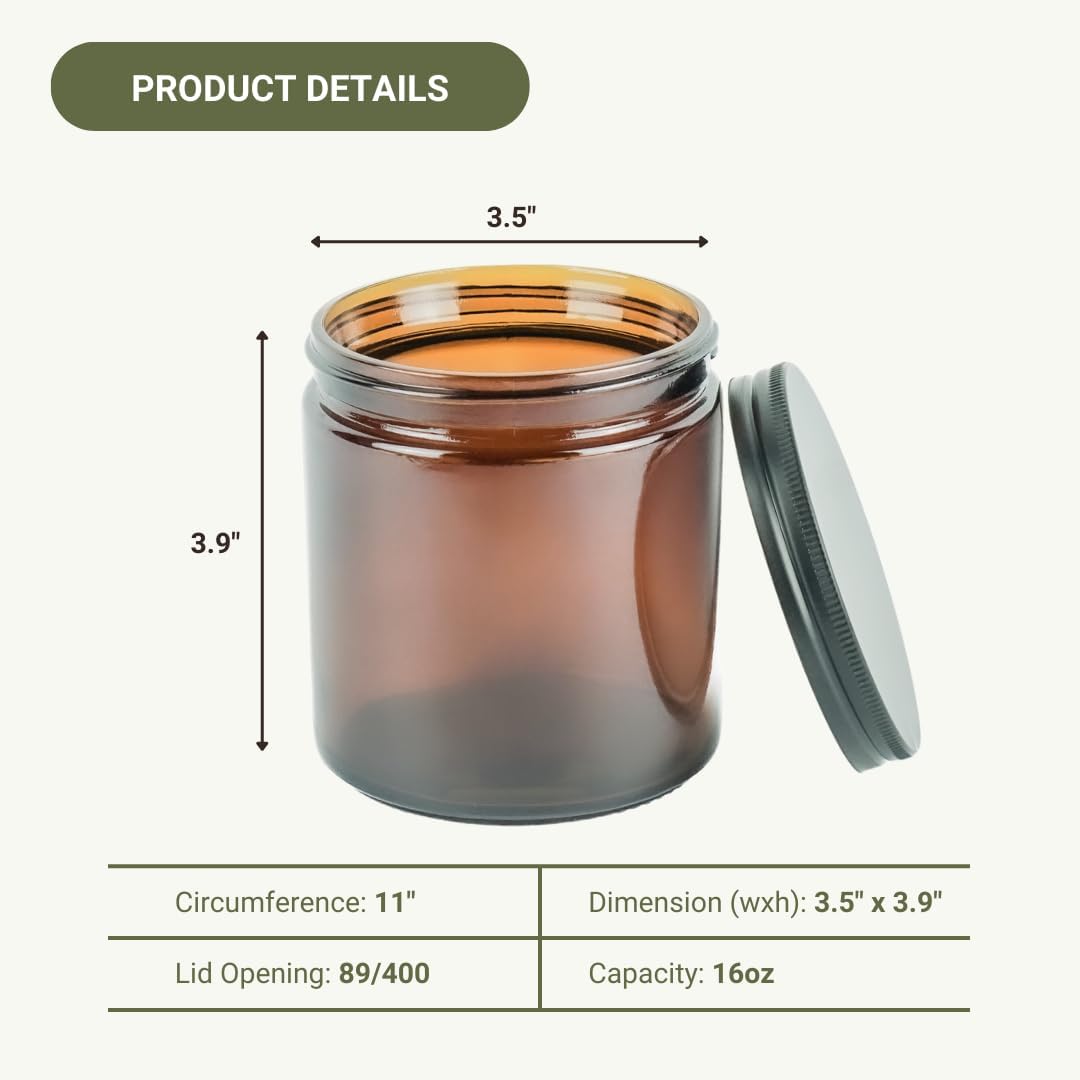 Glass Amber 16oz Jar 12 Pack Black Lid
