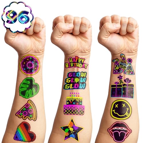 Neon Temporary Tattoos Party Decor 96 PCS 8 Sheets