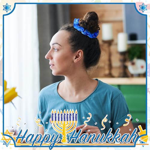24 Pcs Hanukkah Hair Scrunchies with Star of David Design