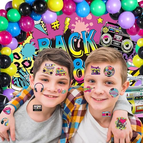 53 PCS 80s Temporary Tattoos Retro Party Decorations