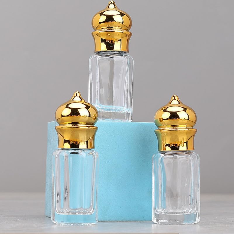 Mini Arabic Crystal Glass Roller Bottles 6ml Gold Refillable