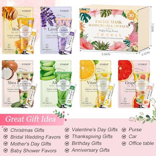 30 Pack Facial Mask Hand Cream Lip Balm Gift Set