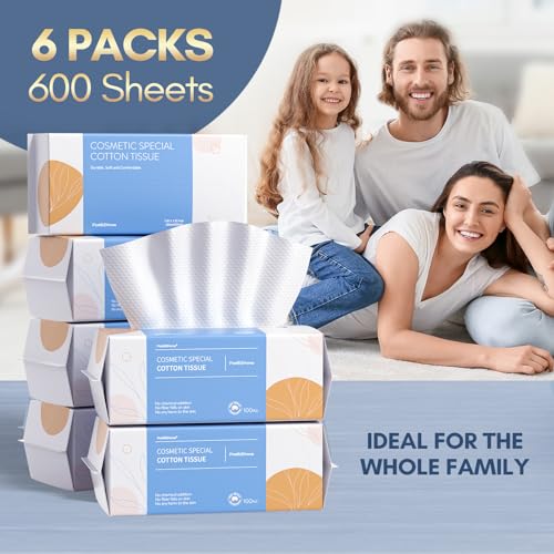 PoeticEHome Soft Dry Wipe 6 Pack 100 Cotton Face Tissues