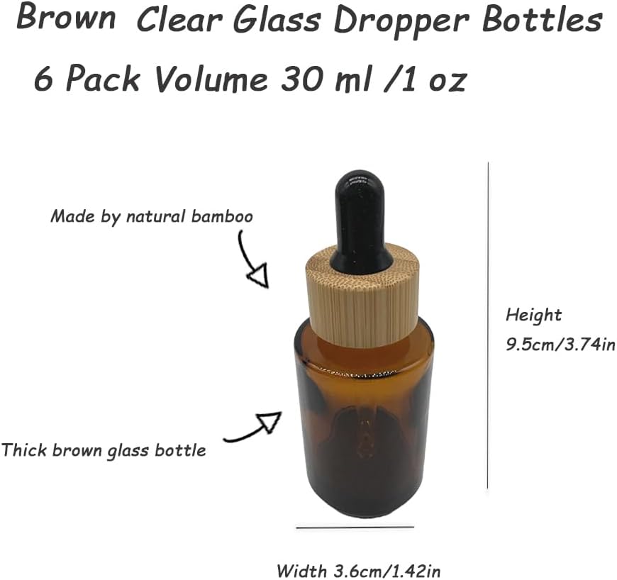 Brown Glass Dropper Bottles 30ml 6 Pack