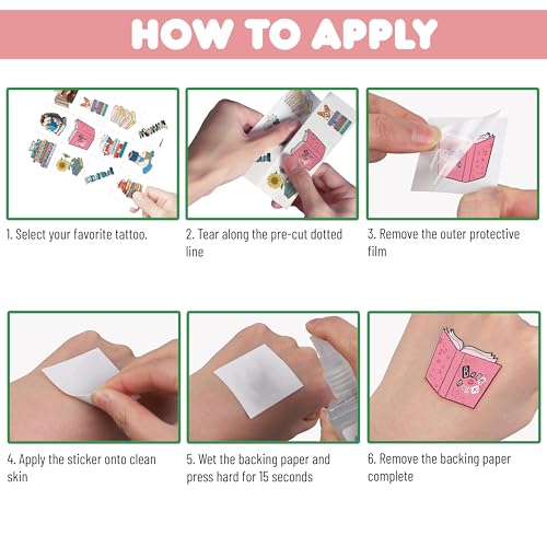 96 Pcs Book Themed Temporary Tattoos Sticker Sheet Set