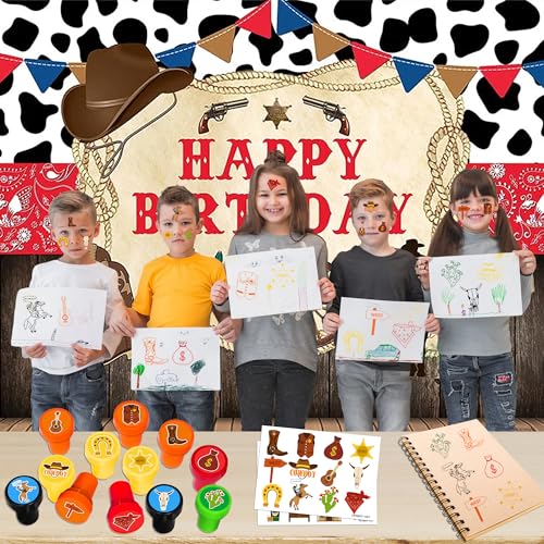 36PCS Cowboy Party Favors with Temp Tattoos and Stamps