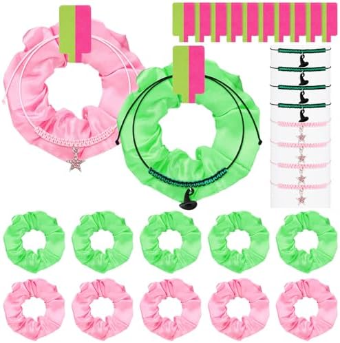 Witch Party Gift Set 10 pcs Pink Green Hair Scrunchies and Star Bracelets