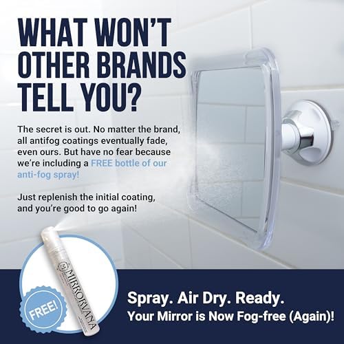 Mirrorvana Fogless Shower Mirror with Upgraded Suction and 360 Swivel