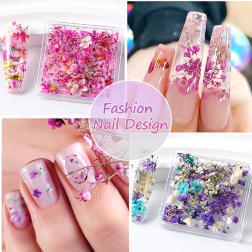 8 Box Dried Flowers Nail Art Decor Kits