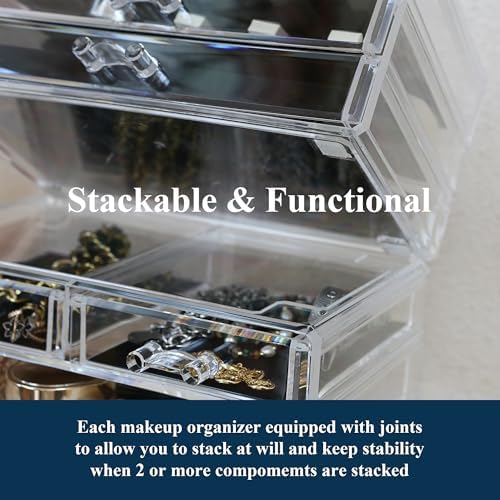 Sea Team 3-Tier Clear Makeup Organizer with 8 Drawers